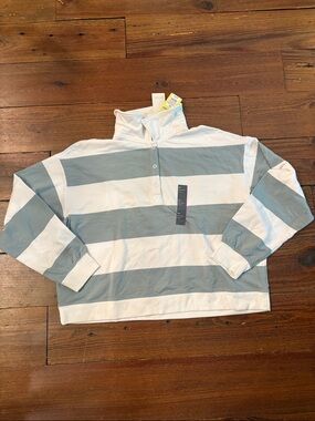 all in motion White and Sage Wide-Stripe Pullover Sweatshirt